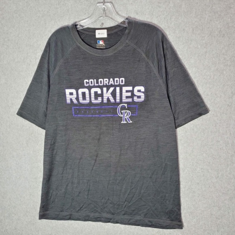 Colorado Rockies Men T-Shirt Large Gray Logo Quick Dry Short Sleeve Tee